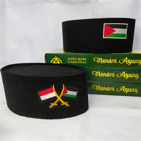 Jual Peci Songkok Kopiah Hitam Nasional Logo Bendera Palestina Dan