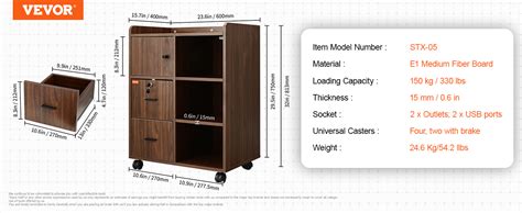 Vevor Caisson De Bureau Tiroirs Armoire De Classement Mobile