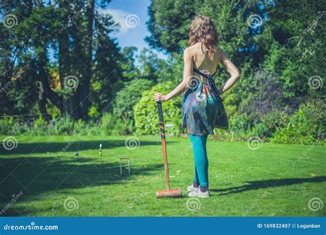 Young Woman Playing Croquet Stock Image Image Of Equipment England