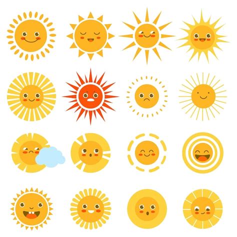 Personnages Du Soleil Mignons Icônes Météo D été Heureux émotion