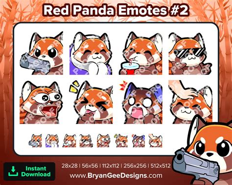 Red Panda Twitch Emotes Gun Cozy Sip Cool Pog Lul Scared Head Etsy