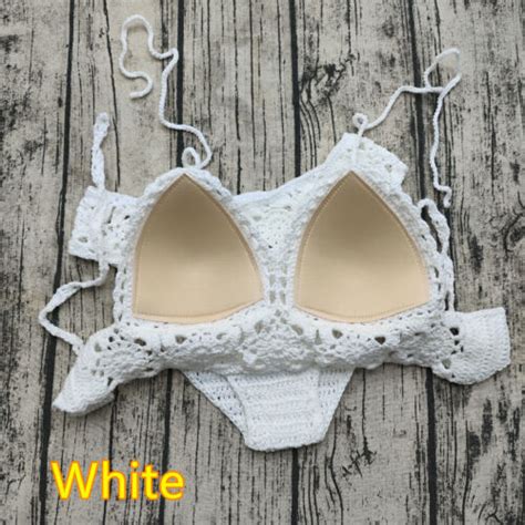 Hand Crochet Bikini Set Women Vintage Flower Crop Top Beach Swimwear Suit Ebay