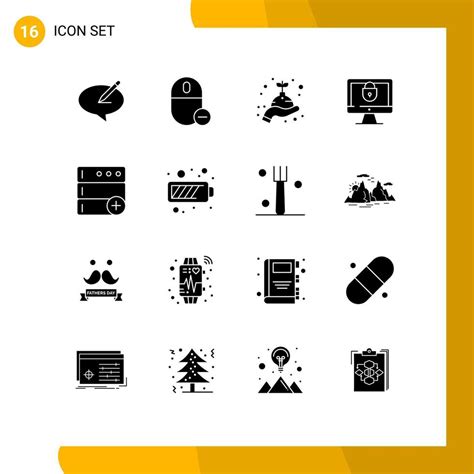 Group Of Solid Glyphs Signs And Symbols For Security Internet Mouse