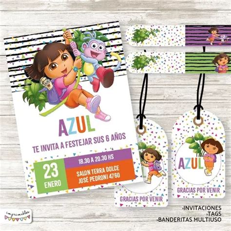 Kit Imprimible Dora La Exploradora Textos Personalizados Cuotas Sin