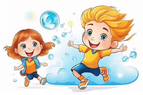 Premium Photo Happy Kids Playing In The Water Illustrationhappy Kids