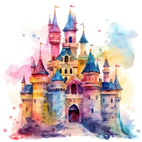 Enchanted Watercolor Princess Castle Stock Photo Image Of Towers