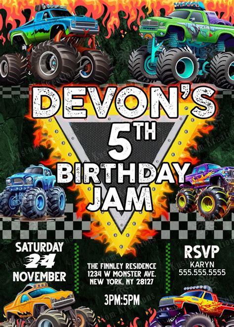 Monster Jam Birthday Invitation Kustom Kreations In Monster