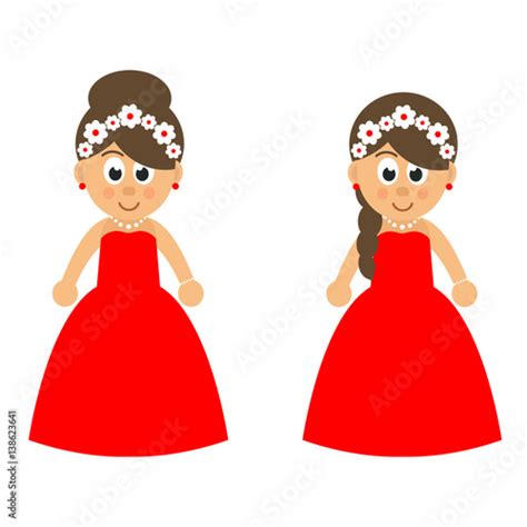 Cartoon Cute Girl In Red Dress Set Stock Image And Royalty Free