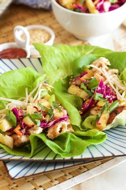 Grilled Teriyaki Chicken Lettuce Wraps With Pineapple Slaw The