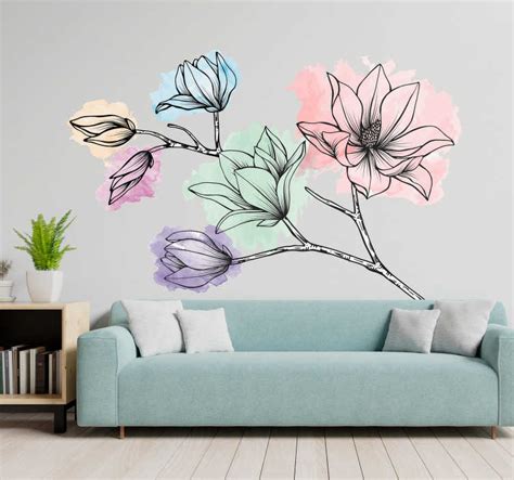 Naklejka na ścianę do sypialni Akwarelowa magnolia TenStickers