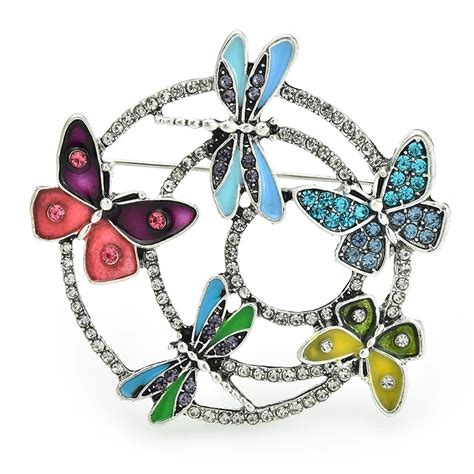 Wuli Baby Dragonfly Butterfly Round Brooches For Women Unisex Beautiful