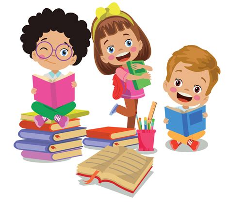 Cute Happy Kids Reading Book 14830705 Vector Art At Vecteezy