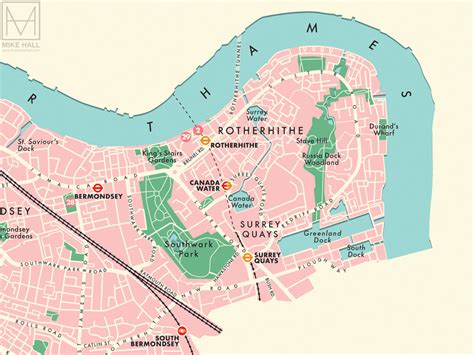 Southwark (London borough) retro map giclee print – Mike Hall Maps & illustration