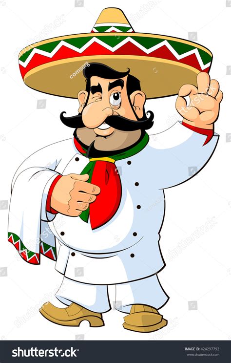 Cartoon Mexican Chef Sombrero Gesture Approval Stock Vector