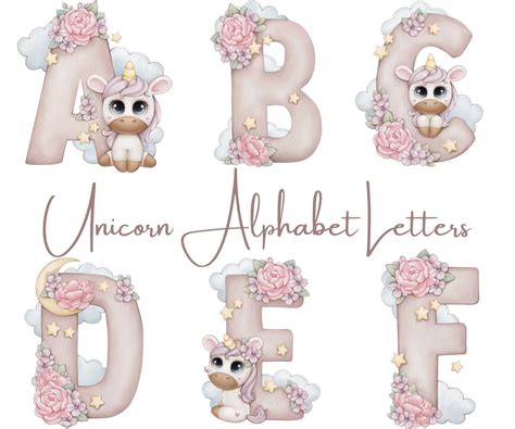 Cute Unicorn A Z Alphabet Unicorn Printable Lettering Etsy