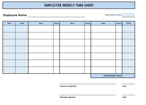 5 Printable PDF Weekly Timesheet Templates. Printable Timesheet. Time ...