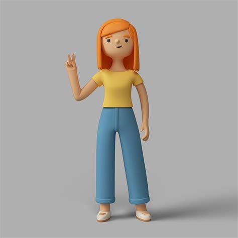 Free PSD | 3d female character showing peace sign