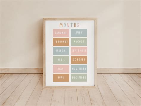 months chart educational learning printable children room decor