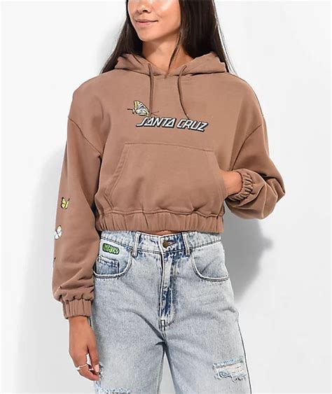 Santa Cruz Scattered Butterfly Brown Cropped Hoodie Zumiez
