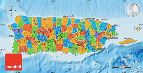 Political Map of Puerto Rico, physical outside