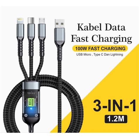 Jual Kabel Data 3 In 1 Fast Charging 100w Usb Micro Type C Lightning