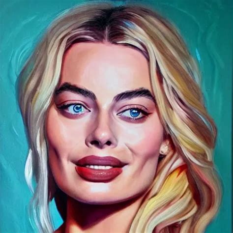 A A Painting Of Margot Robbie Highly Detailed Hyper Stable