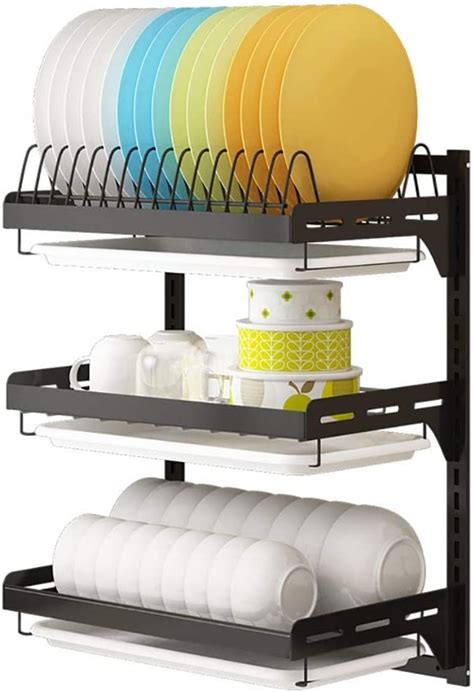 Dish Drying Rack 3 Tier Plating Dish Rack Stainless Steel Dish Drainer With Tray