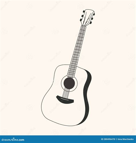 Black And White Retro Acoustic Guitar Isolated On White Background Stock Vector Illustration