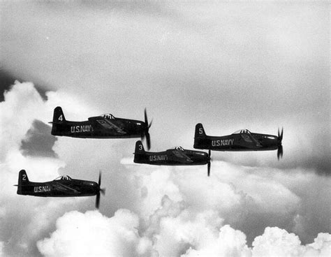 The Blue Angels Grumman F8f Bearcats 1 2 3 And 4 In Flight Dated 1