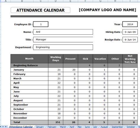 Employee Attendance Sheet Format in Excel