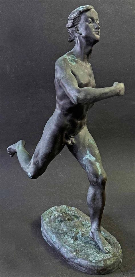 Olympic Runner 1924 Rare Bronze Sculpture Of Nude Male Athlete By