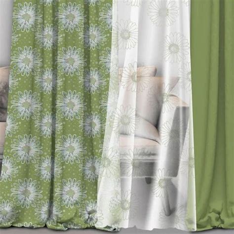 Green Base Floral Print Polyester Curtain Fabric For Door And Window