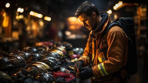 Premium AI Image | A firefighter inspecting and preparing firefighting ...