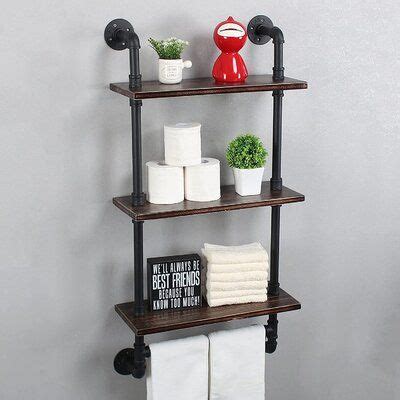 Asharna 3 Piece Tiered Shelf With Towel Bar Rustic Bathroom Shelves