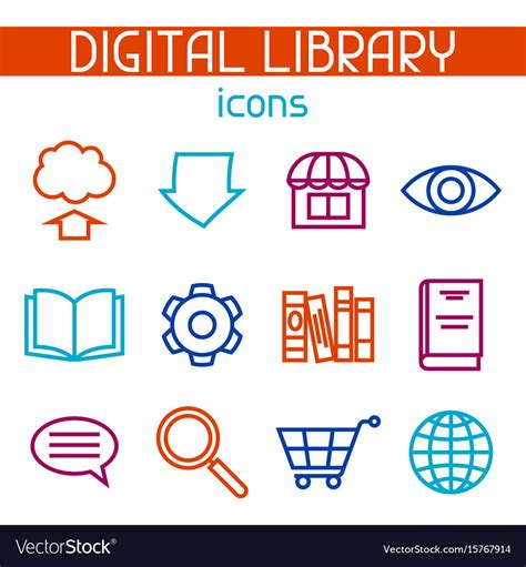 Digital Library Icon Set E Books Reading Vector Image