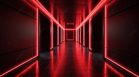 Hallway With Red Light And Dark Walls Background D Rendering Long