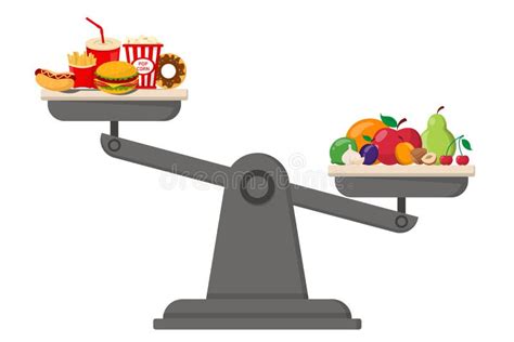 Healthy Vs Junk Food Isolated Unhealthy Lifestyle Stock Illustration