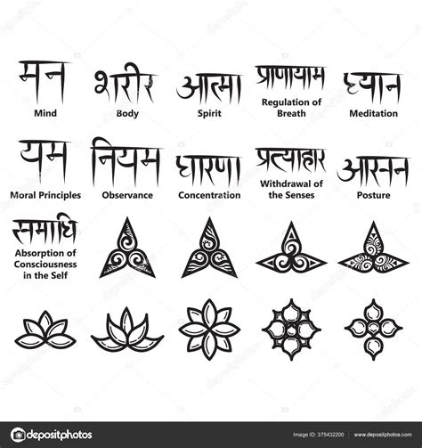 Yoga Icons Sanskrit Texts Stock Vector Image by ©captainvector #375432200