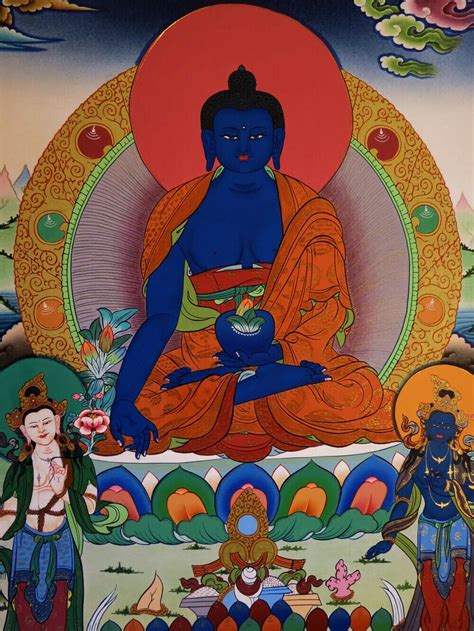 Tibetan Lord Medicine Buddha Gold Thangka Lama Hand Painting Etsy