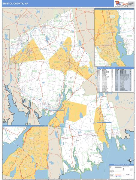 Bristol County Massachusetts Zip Code Wall Map