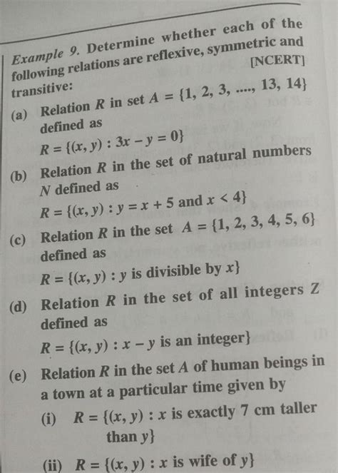 Example Determine Whether Each Of The Following Relations Are Reflexiv