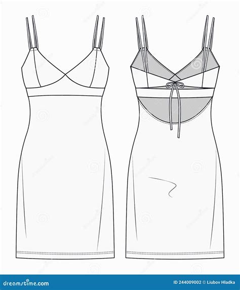 Women Bustier Mini Dress Flat Sketch Vector Illustration Girl Strappy