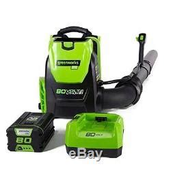 Cordless Electric Backpack Leaf Blower 80V 145MPH 580CFM w Li-Ion Batt + Charger