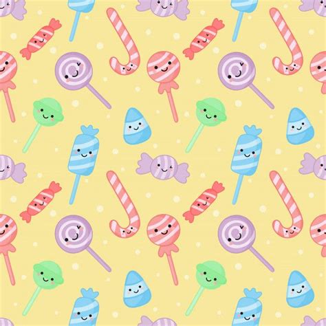 Kawaii Cute Pastel Candy Sweet Desserts With Funny Faces Cartoon