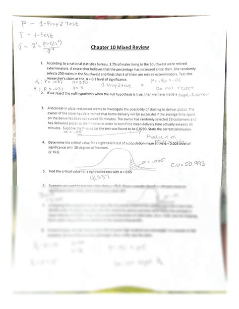 Solution Chapter 10 Hypothesis Testing Mixed Review Worksheet Studypool