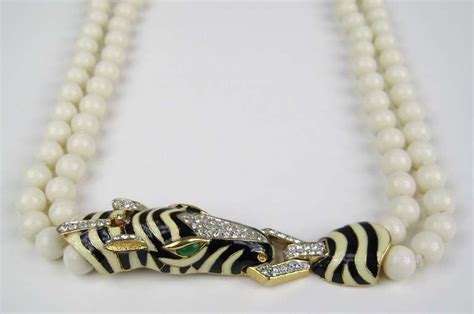 Ciner Crystal Double Strand Zebra Necklace Goldtone 1980s For Sale At