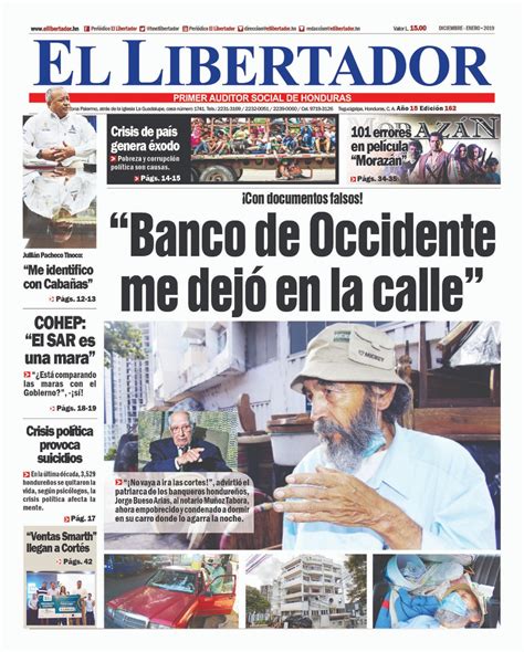 HONDURAS TIERRA LIBRE Honduras EDITORIAL Y PORTADA EL LIBERTADOR