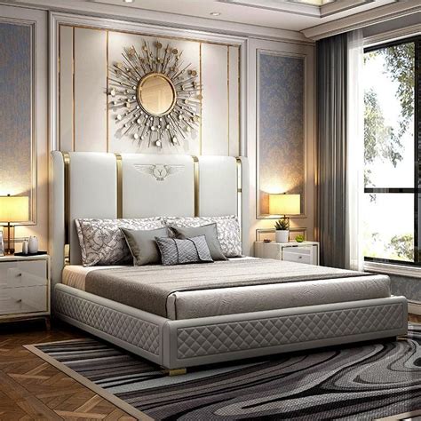 Stylish White Leather Bed Luxury Bedroom Furniture Bedroom Bed Design Bed Back Design