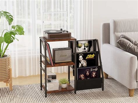 Vondream 3 Tier Vinyl Record Storage Stand Metal And Wood
