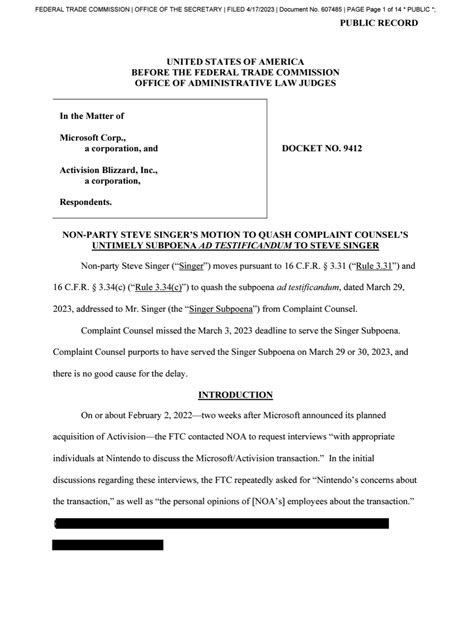 Idle Sloth On Twitter A New Document From The FTC File Case